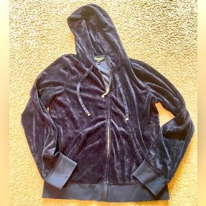 Juicy Couture Black Velour Jacket Full Zip Hoodie Womens Size XL.
